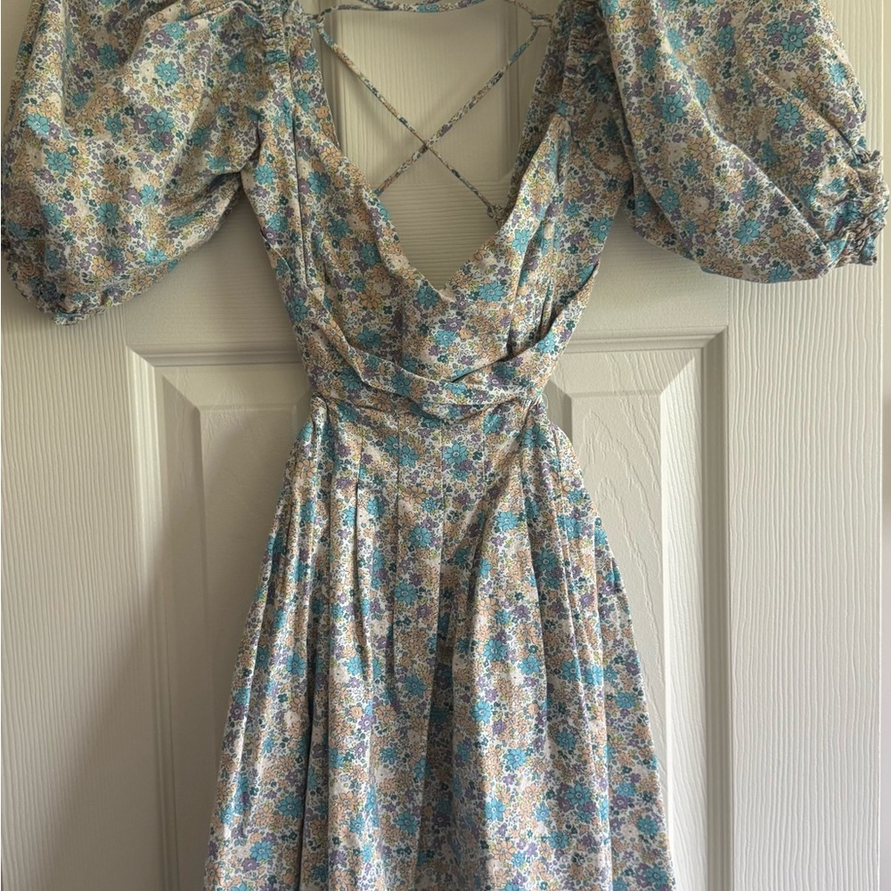 Altar'd State Floral Ruffled Wrap Mini Backless Dress